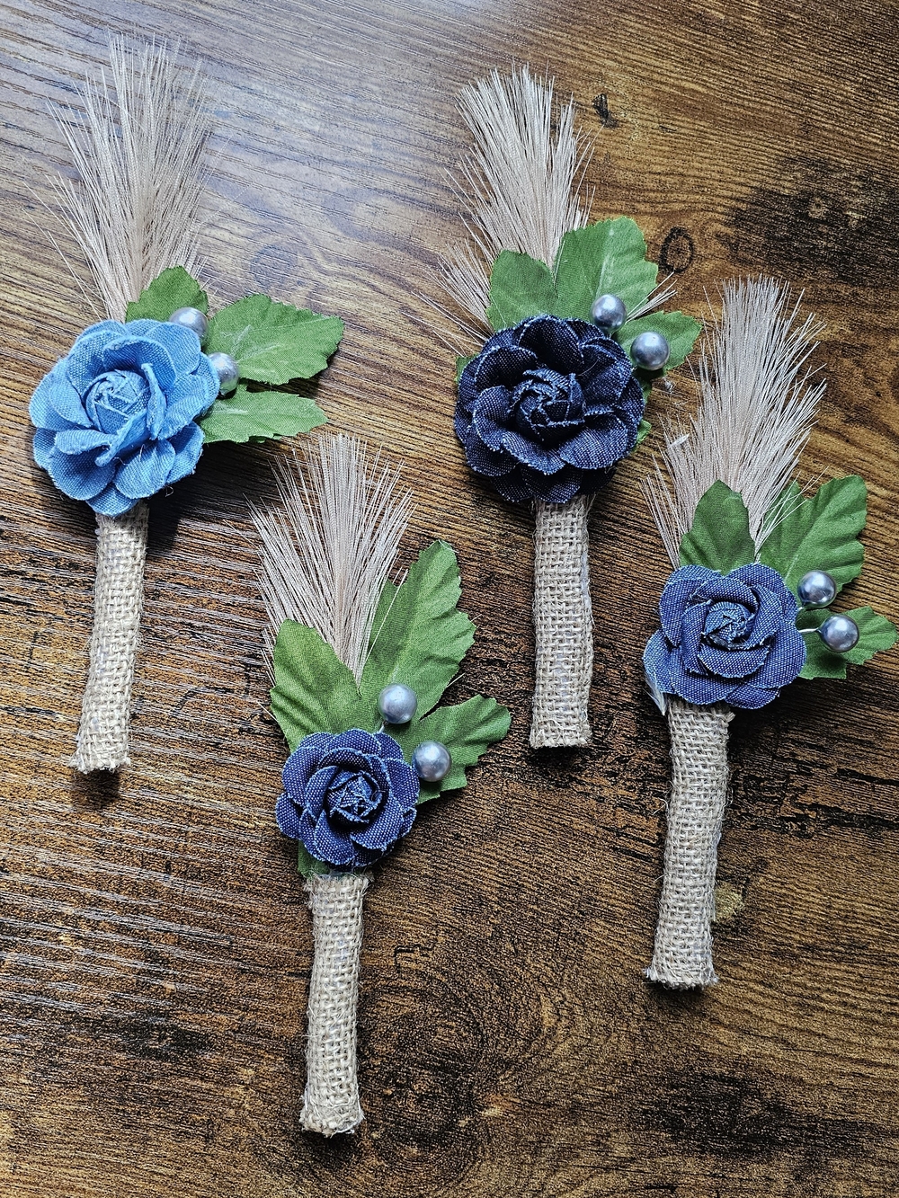 Handmade Denim Blue Rose Boutonniere – Men Accessories